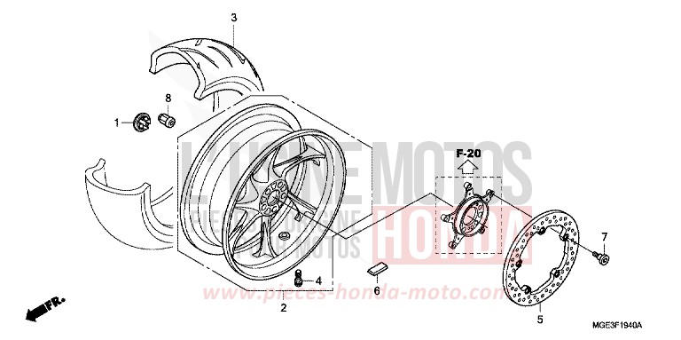 ROUE ARRIERE de VFR1200F DCT CANDY PROMINENCE RED (R342) 2010